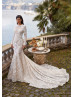Long Sleeves Beaded Lace Tulle Keyhole Back Elegant Wedding Dress